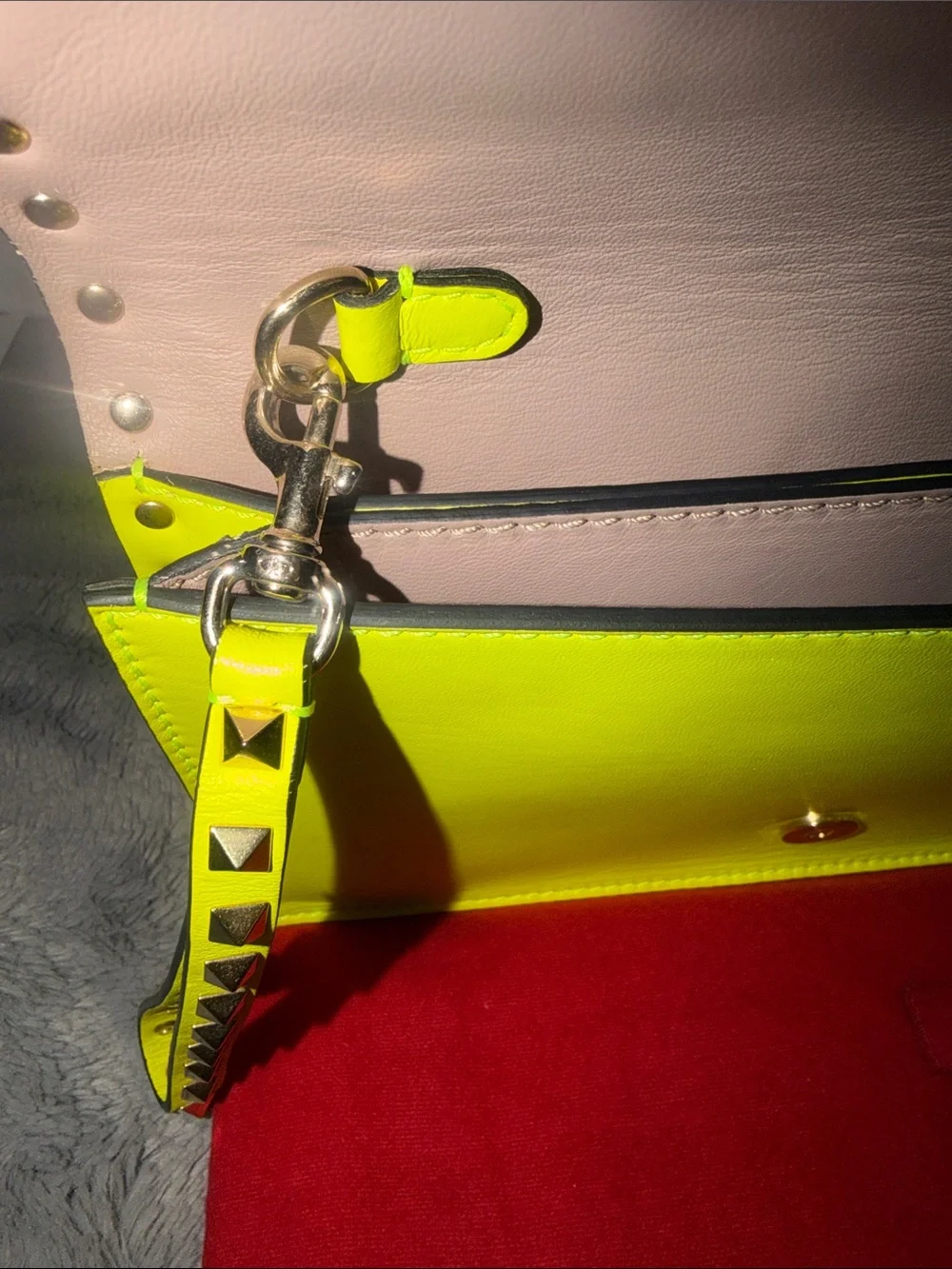 Preloved Valentino Garavani Neon Yellow Rockstud Clutch excellent condition DB